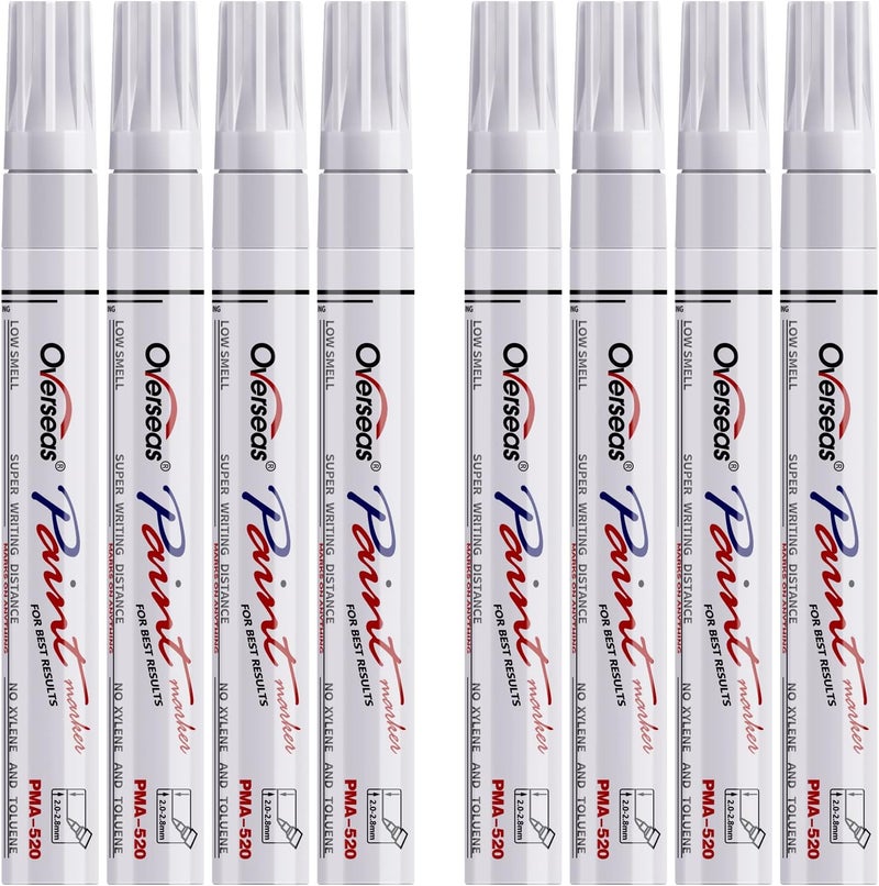 Overseas Paint Pens Paint Markers - White Permanent Markers 8 Pack, Oil Based Waterproof Quick Dry Medium Tip Marker Pen for Metal, Wood, Fabric, Plastic, Rock, Stone, Mugs, Canvas, Glass, Art Craft - Image 1